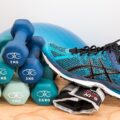 dumbbells, shoes, sneakers