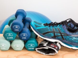 dumbbells, shoes, sneakers