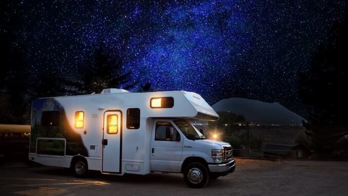 rv, camper, night