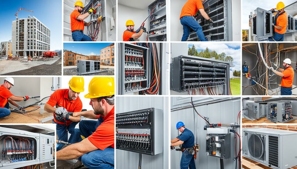 Monteur bei der Installation von Bauteilen