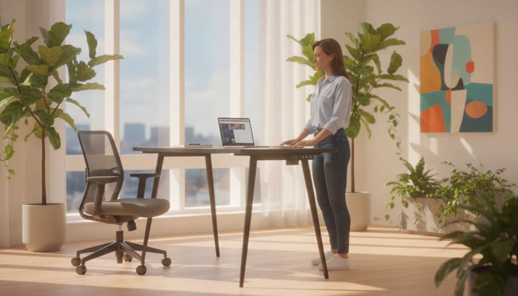 Sitz-Steh-Schreibtisch für bessere Arbeitseffizienz