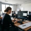 Erwachsener Lernender an einem Computerarbeitsplatz während einer IT-Umschulung