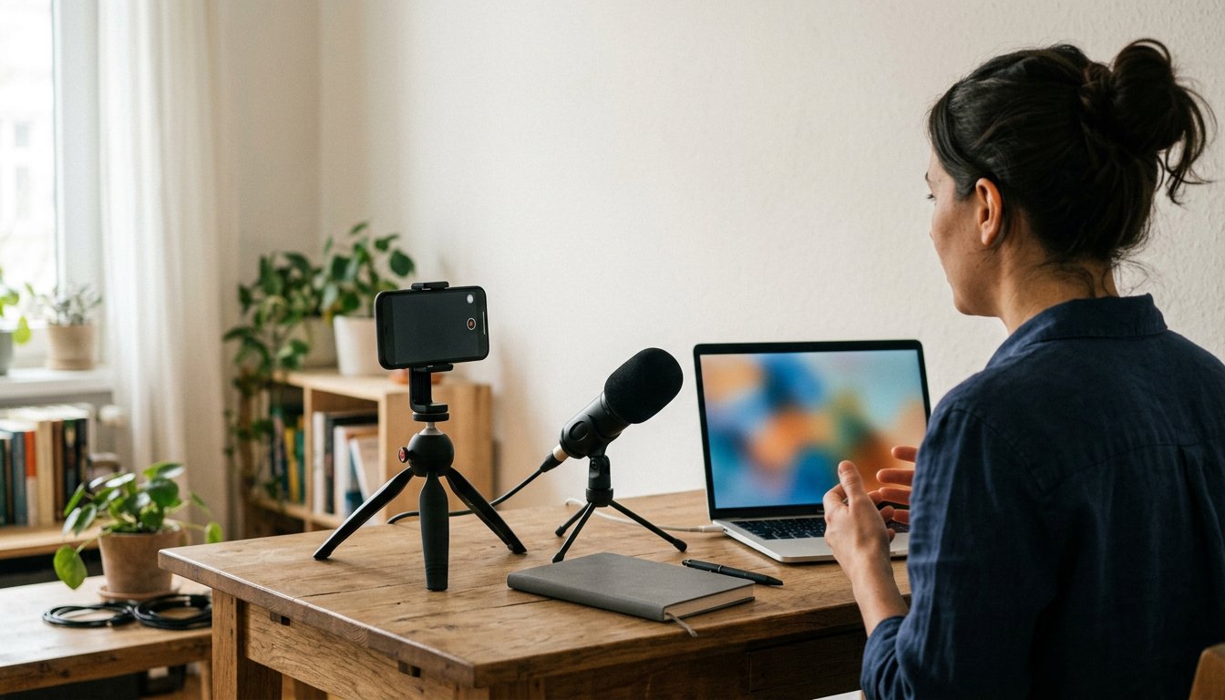 Erstellerin nimmt im Homeoffice ein kurzes Lernvideo auf