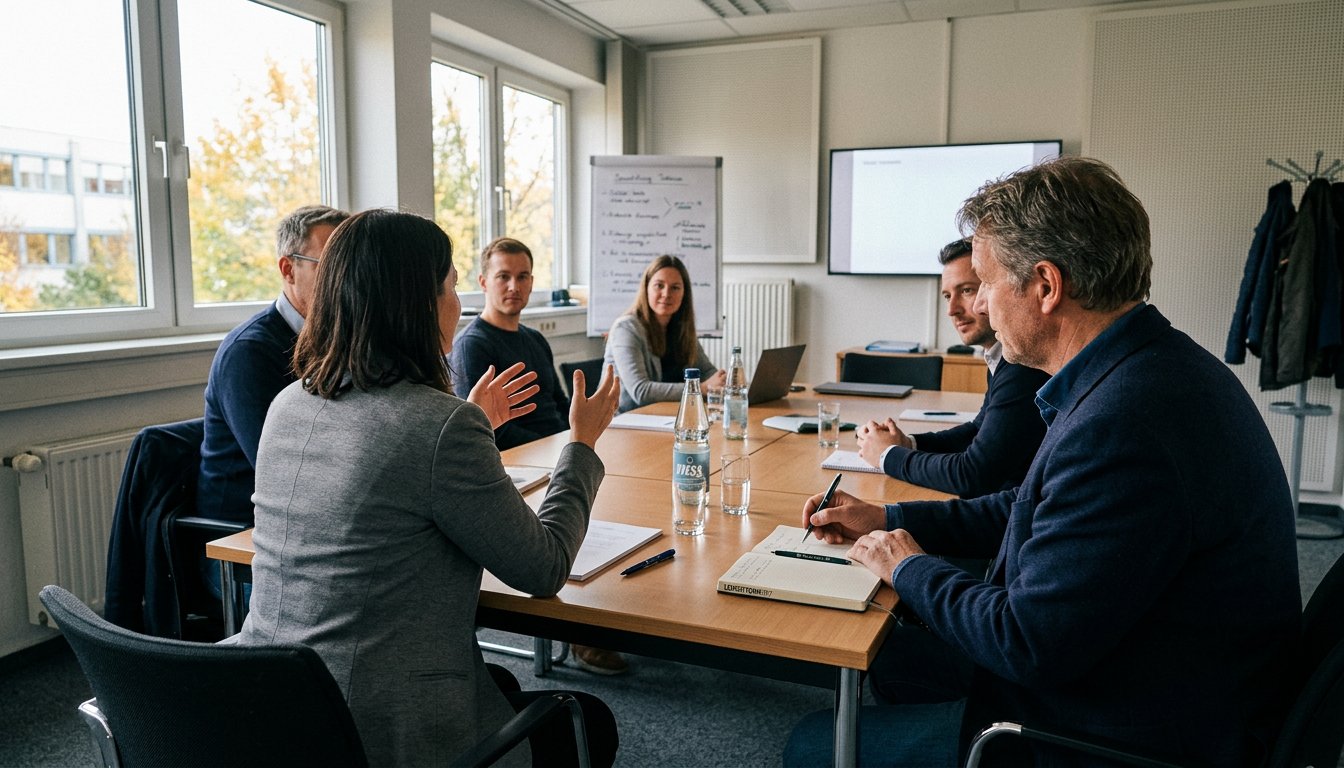 Gründer führt ein Bedarfsgespräch mit einem Geschäftskunden und macht Notizen